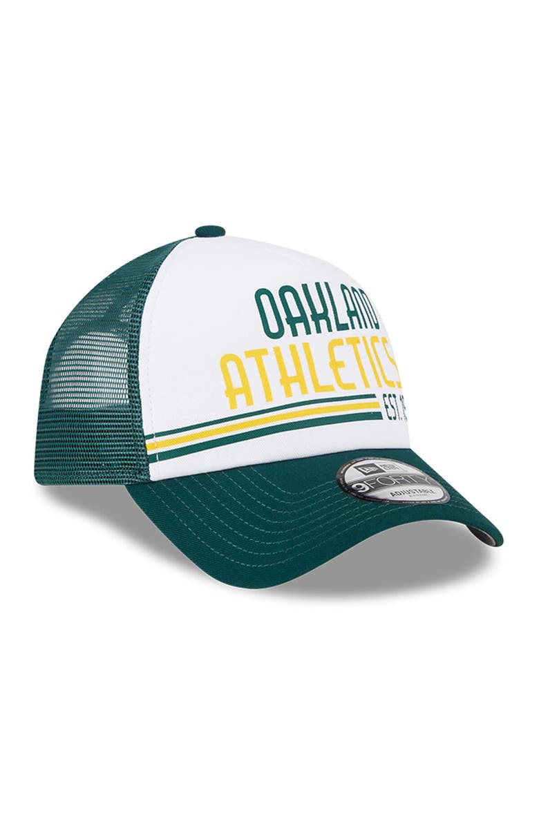 New Era Men's New Era White/Green Oakland Athletics Stacked A-Frame Trucker 9FORTY Adjustable Hat, Alternate, color, White