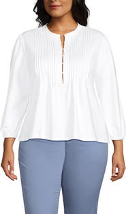 Lands' End Plus Size Lightweight Jersey Button Pintuck Top