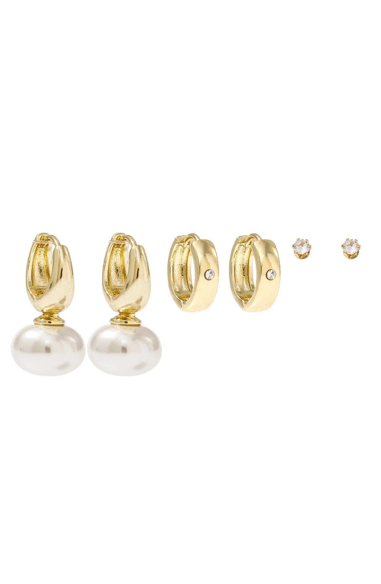 BY ADINA EDEN Pearl Girl Earring Combo Set, Main, color, Gold