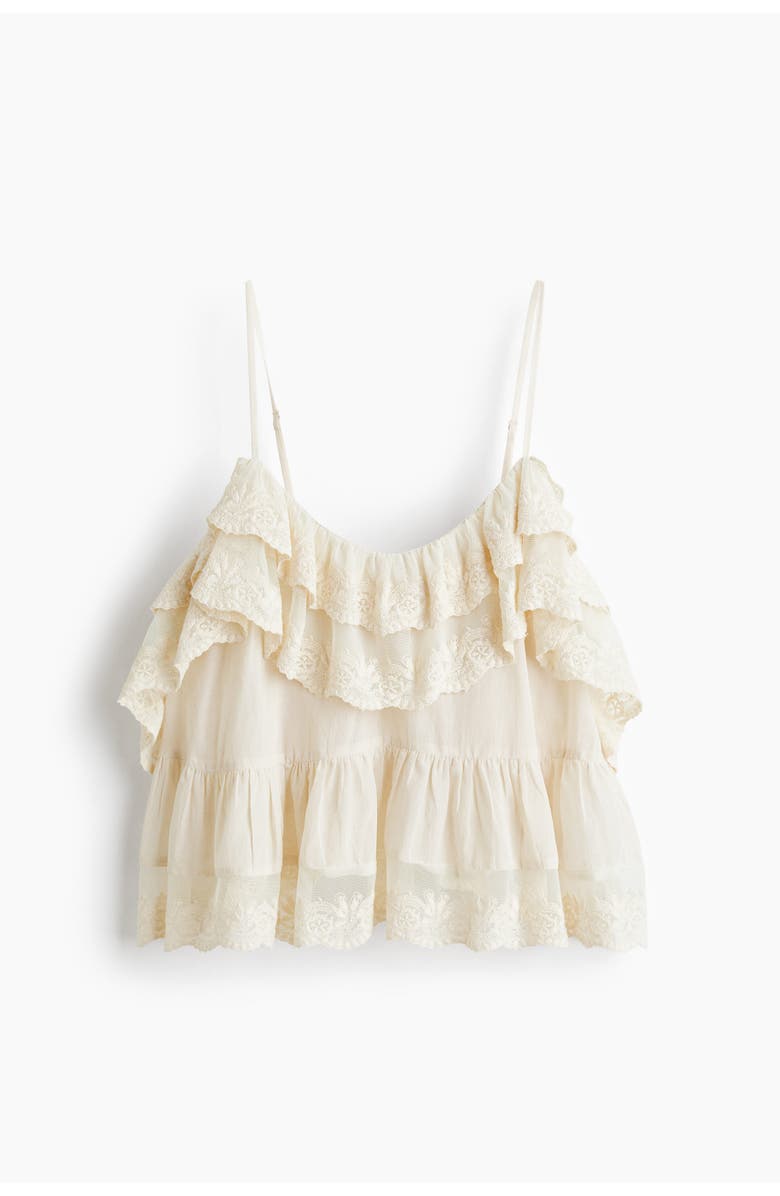 H&M Embroidered Flounced Top, Main, color, Cream