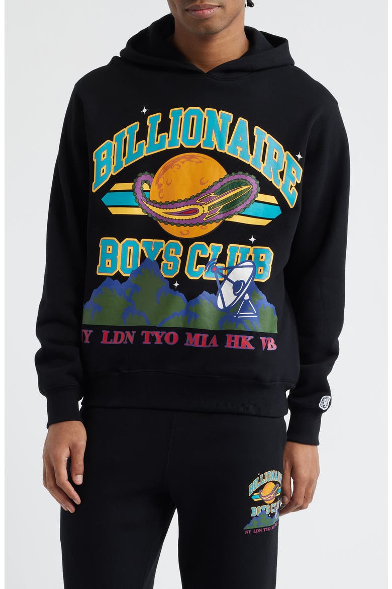 Globe Graphic Hoodie, Main, color, BLACK