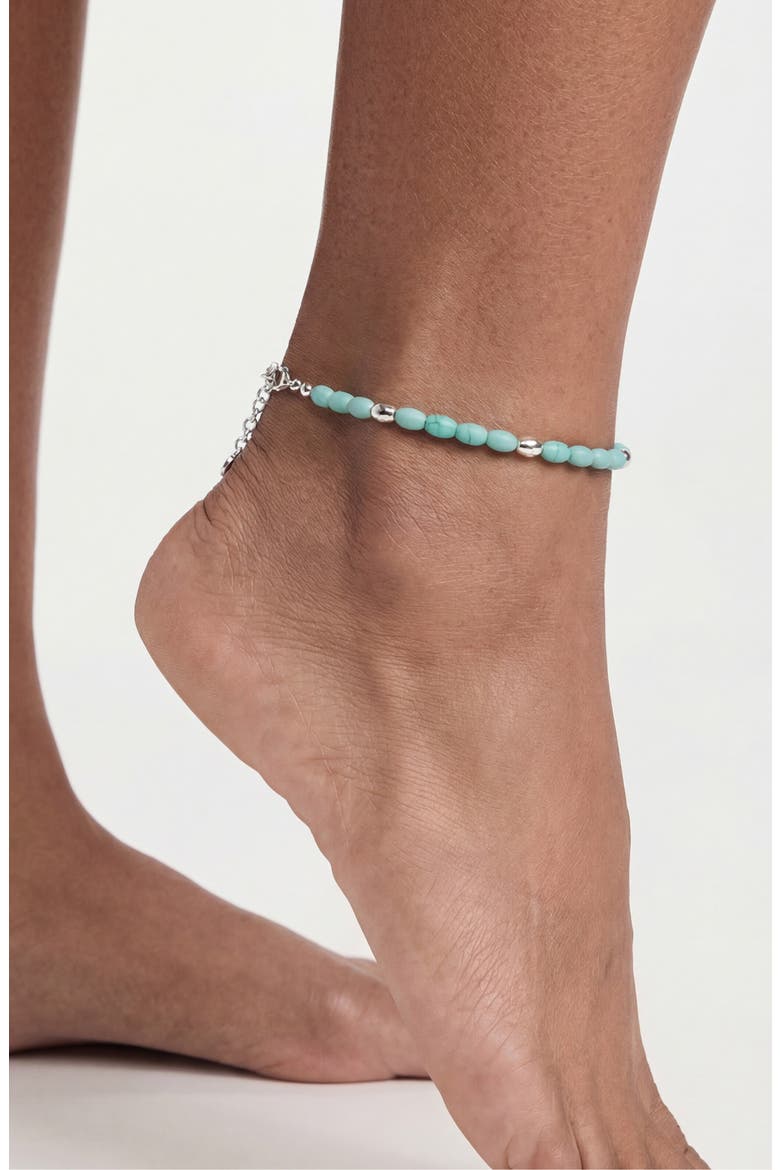 Freshwater Pearl Pebble Anklet, Alternate, color, TURQUOISE AND SILVER