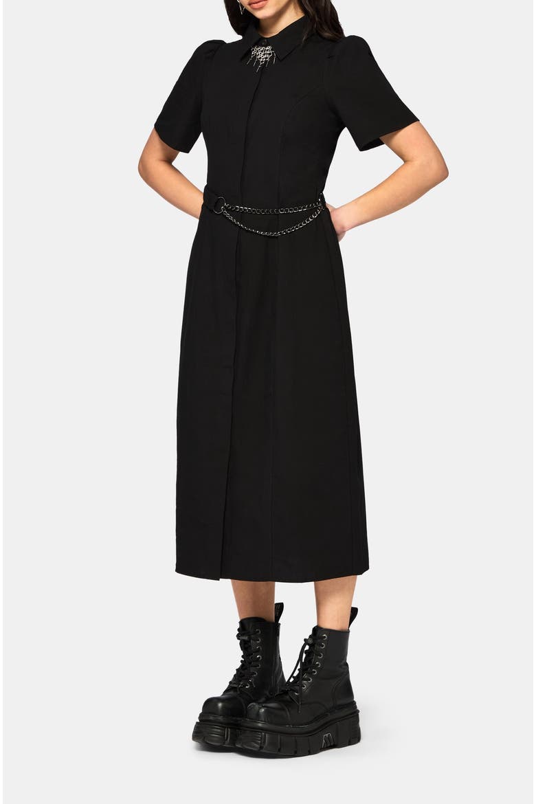 Phonoi Chain Belted Button Midaxi Dress, Alternate, color, Black