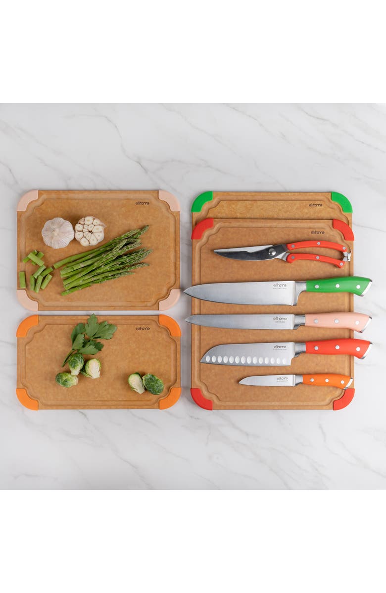 Eli Home 9 Piece CuttingWise Cutting Boards + Knife Set, Alternate, color, Brown