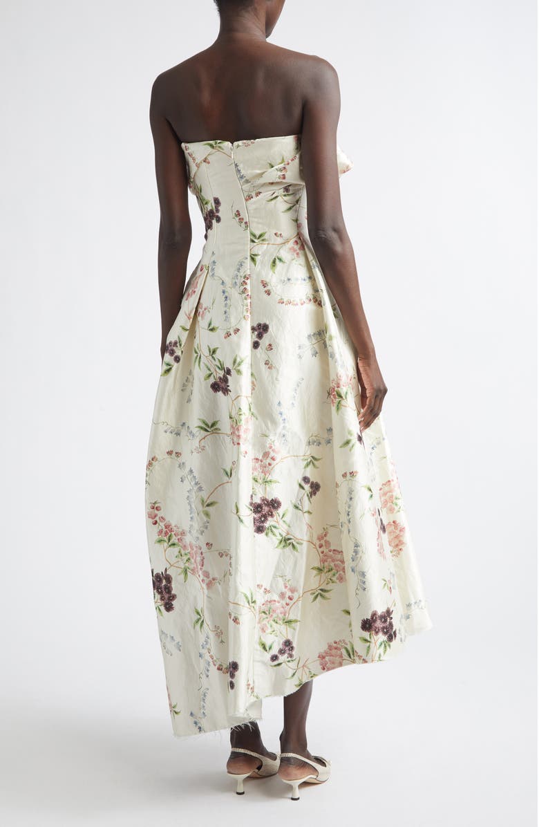 Erdem Floral Print Asymmetric Crushed Satin Cloud Dress, Alternate, color, French Chintz Multi White