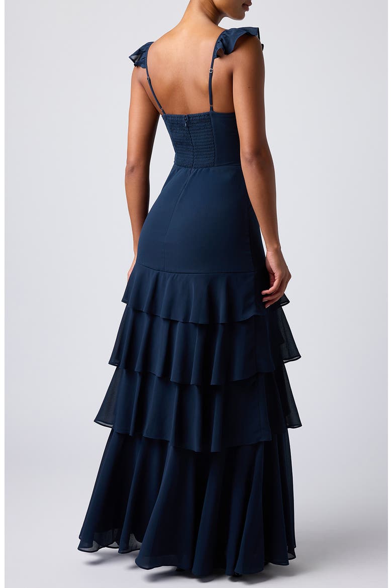 Seren Ruffle Shoulder Tiered Maxi Dress, Alternate, color, NAVY