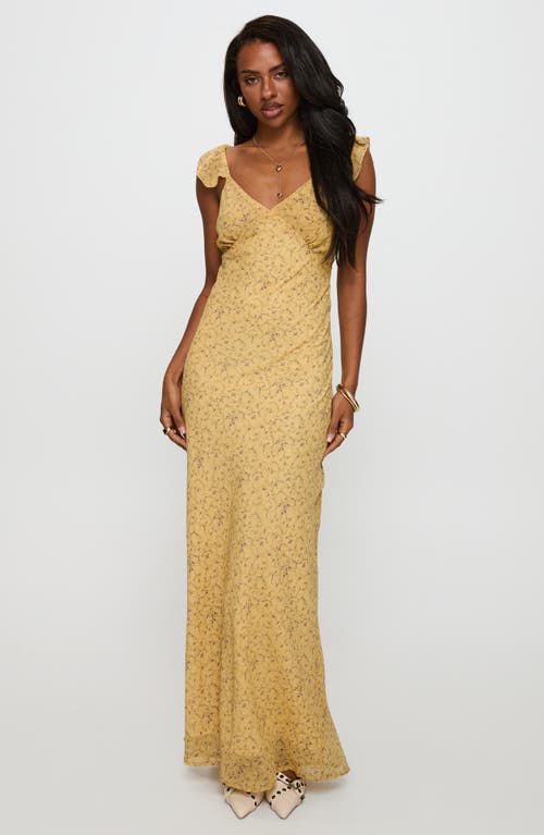 Princess Polly Dearlie Floral Ruffle Strap Maxi Dress In Brown