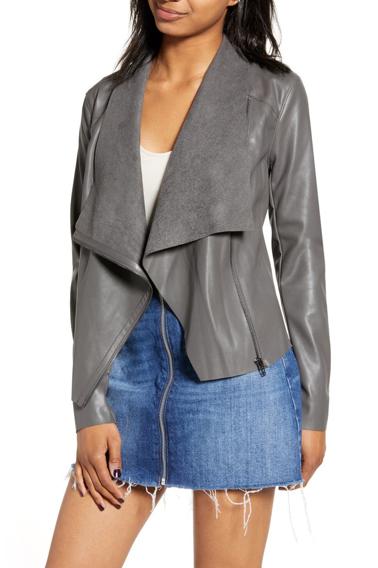 Onto the Next Faux Leather Drape Front Jacket, Main, color, GRAPHITE