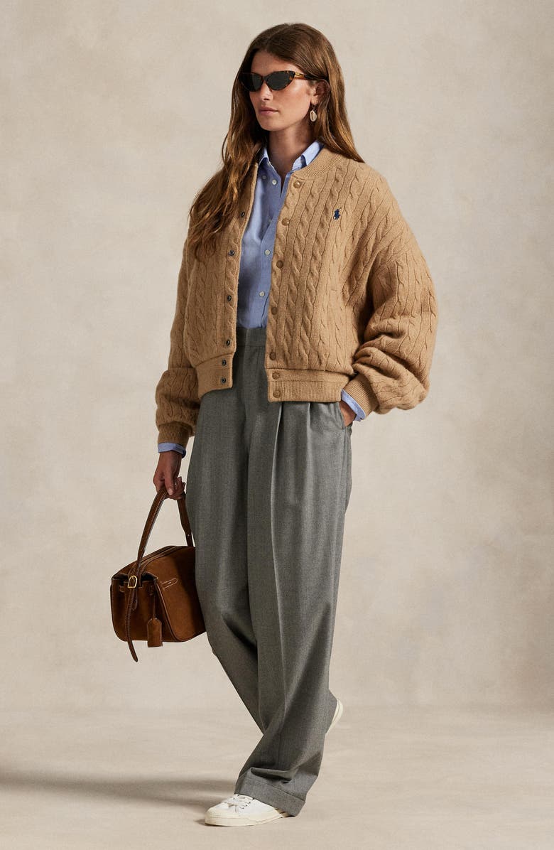 Polo Ralph Lauren Cable Stitch Wool & Cashmere Sweater Bomber, Alternate, color,