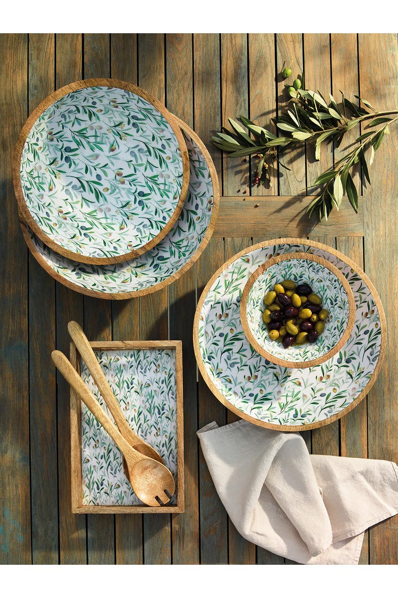 Mango Wood Lacquered Serving Dish, 13.75" x 2.4", Alternate, color, Olive