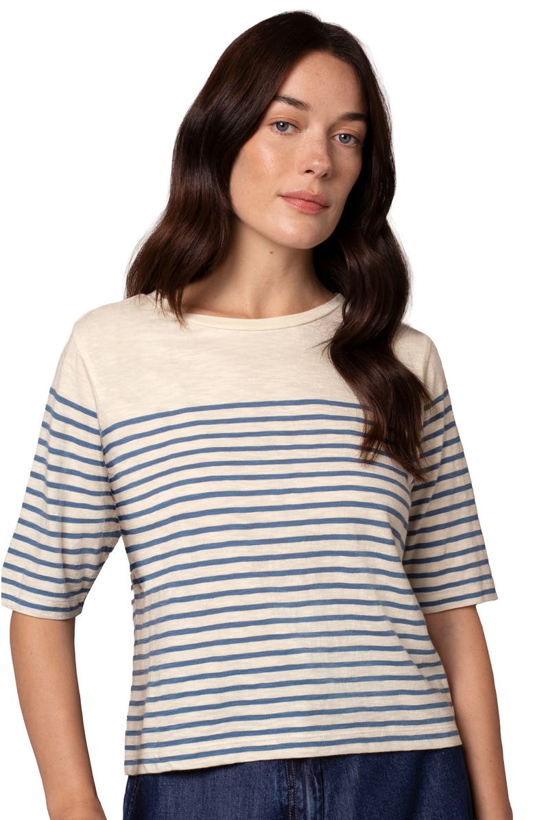Celtic & Co. Stripe 1/2 Sleeve T-shirt, Main, color, Blue Ecru Stripe