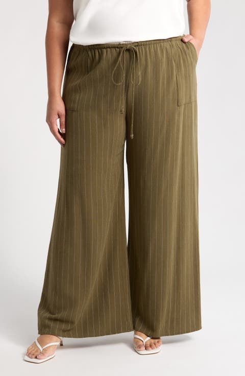Stripe Wide Leg Pants (Plus)