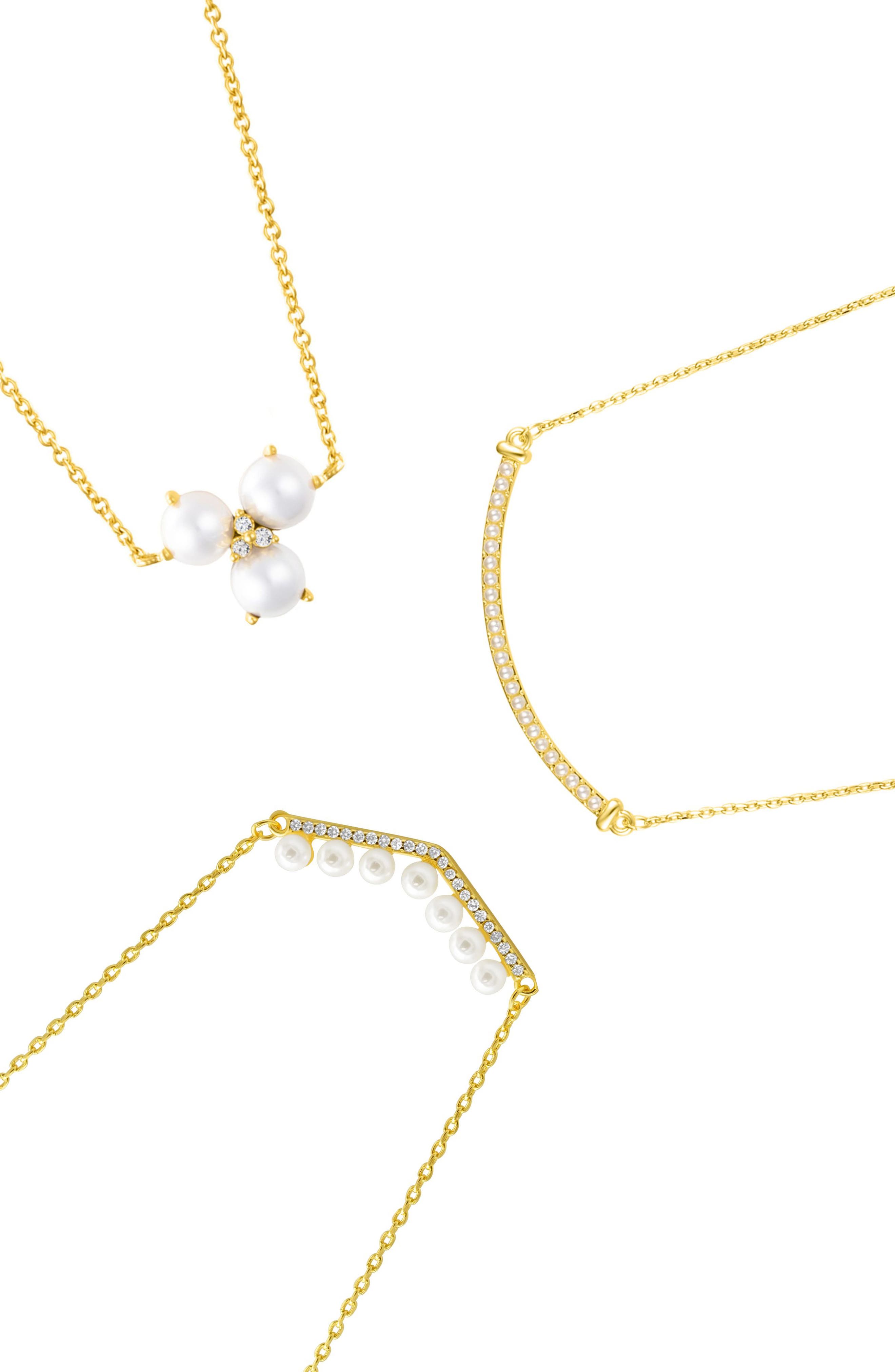 Set of 3 Imitation Pearl & Cubic Zirconia Necklaces