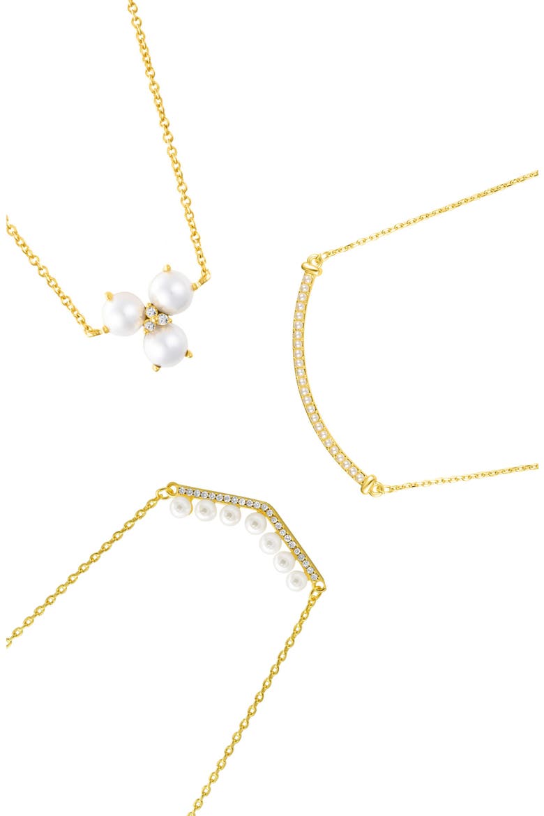 Set of 3 Imitation Pearl & Cubic Zirconia Necklaces, Main, color, GOLD
