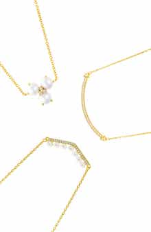 Set of 3 Imitation Pearl & Cubic Zirconia Necklaces