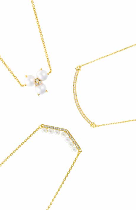 Set of 3 Imitation Pearl & Cubic Zirconia Necklaces