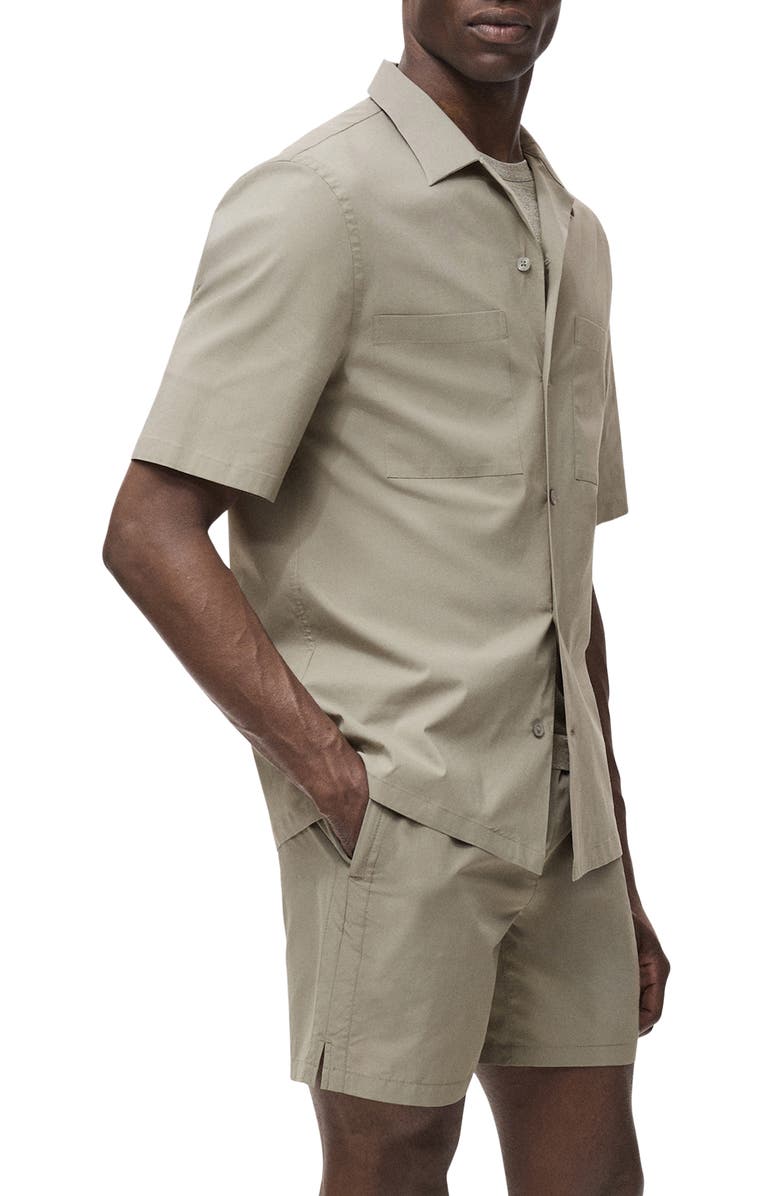 MANGO Solid Stretch Cotton Blend Camp Shirt, Alternate, color, Khaki Grey