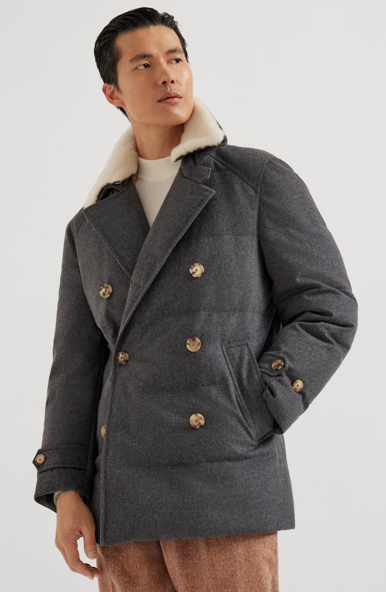 Brunello Cucinelli One-and-a-half-breasted down coat, Alternate, color, Anthracite