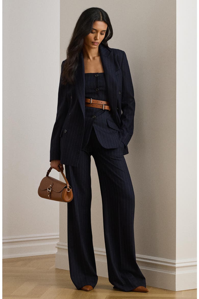 Wool Blend Twill Wide Leg Suit Pants, Alternate, color, NAVY/ CREAM