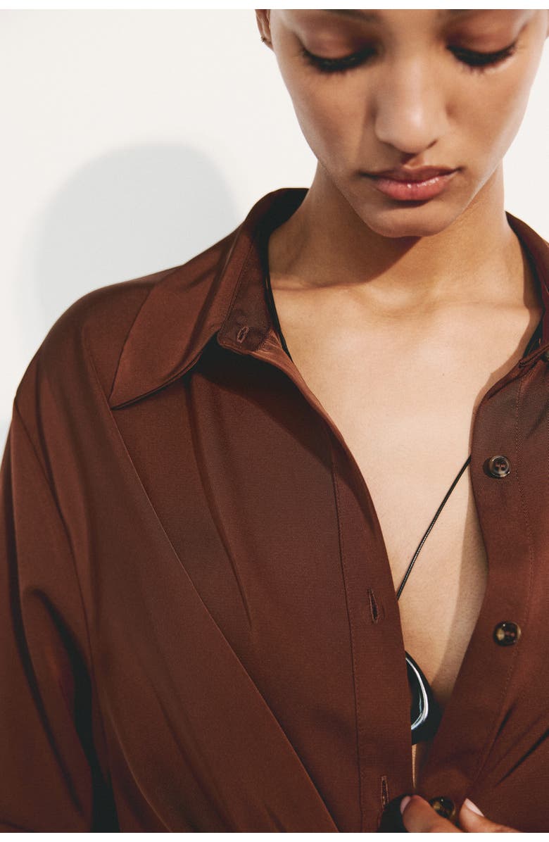 H&M Tie-detail shirt dress, Alternate, color, Rust Brown