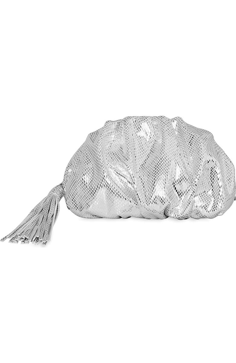 Rebecca Minkoff Small Ruched Metallic Clutch, Main, color, Silver