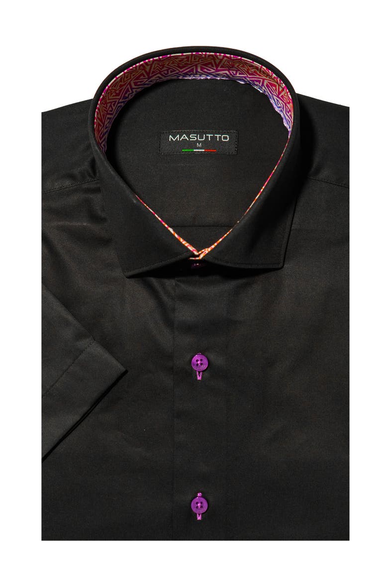 Bruno Solid Button-Up Short Sleeve Shirt, Main, color, Black