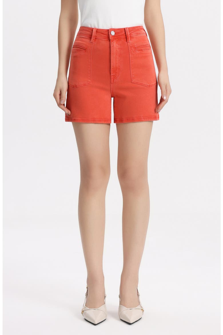 Elowen Welt Pocket High Waist Denim Shorts, Main, color, SUGAR CORAL
