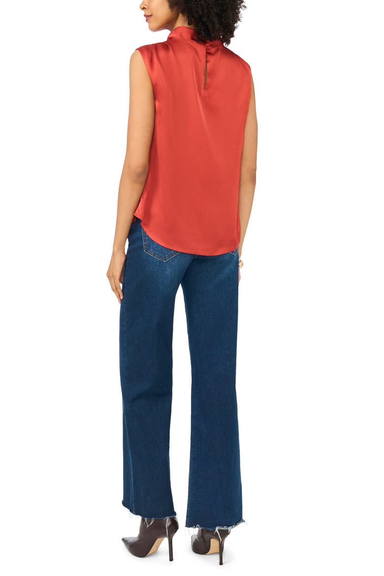 Mock Neck Sleeveless Satin Top, Alternate, color, FIRESIDE