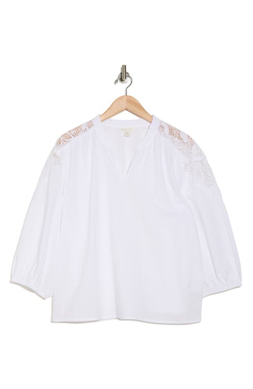 Caslon ® Eyelet Lace Cotton Popover Top In White
