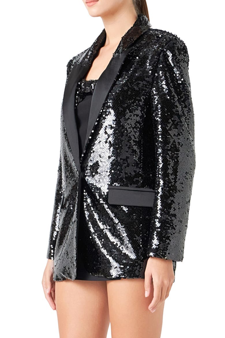 Oversize Sequin Blazer, Alternate, color, BLACK