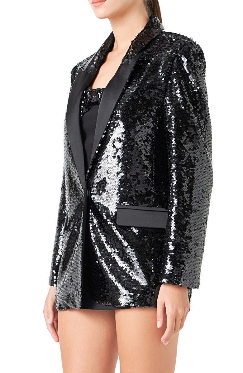Endless Rose Oversize Sequin Blazer, Alternate, color, Black
