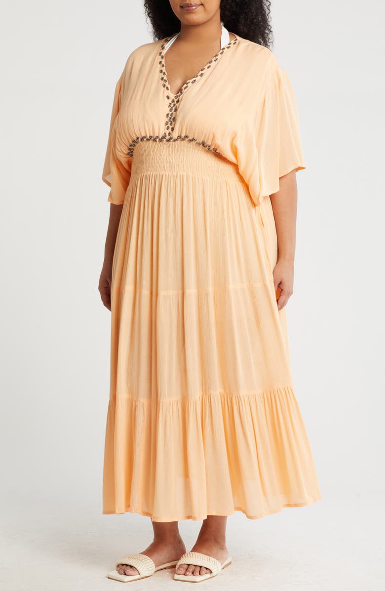 BOHO ME Beaded Flutter Sleeve Maxi Dress, Main, color, Peach
