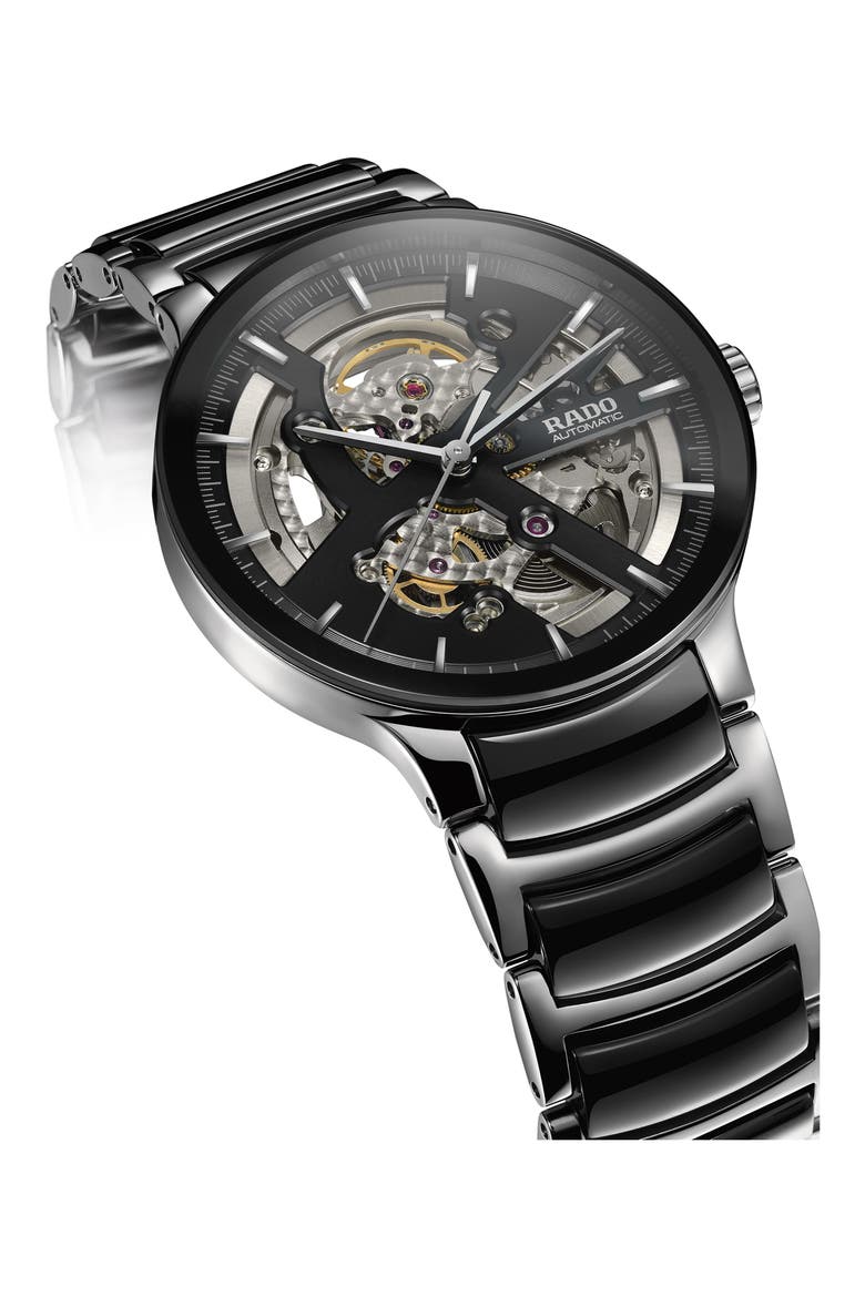 Centrix Automatic Open Heart Ceramic Bracelet Watch, 38mm, Alternate, color, SILVER/ BLACK