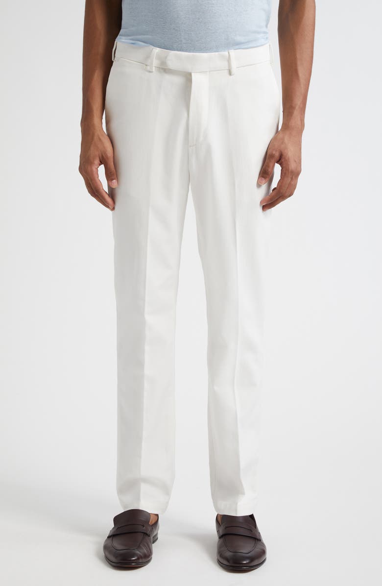Thom Sweeney Flat Front Cotton Chinos, Main, color, White