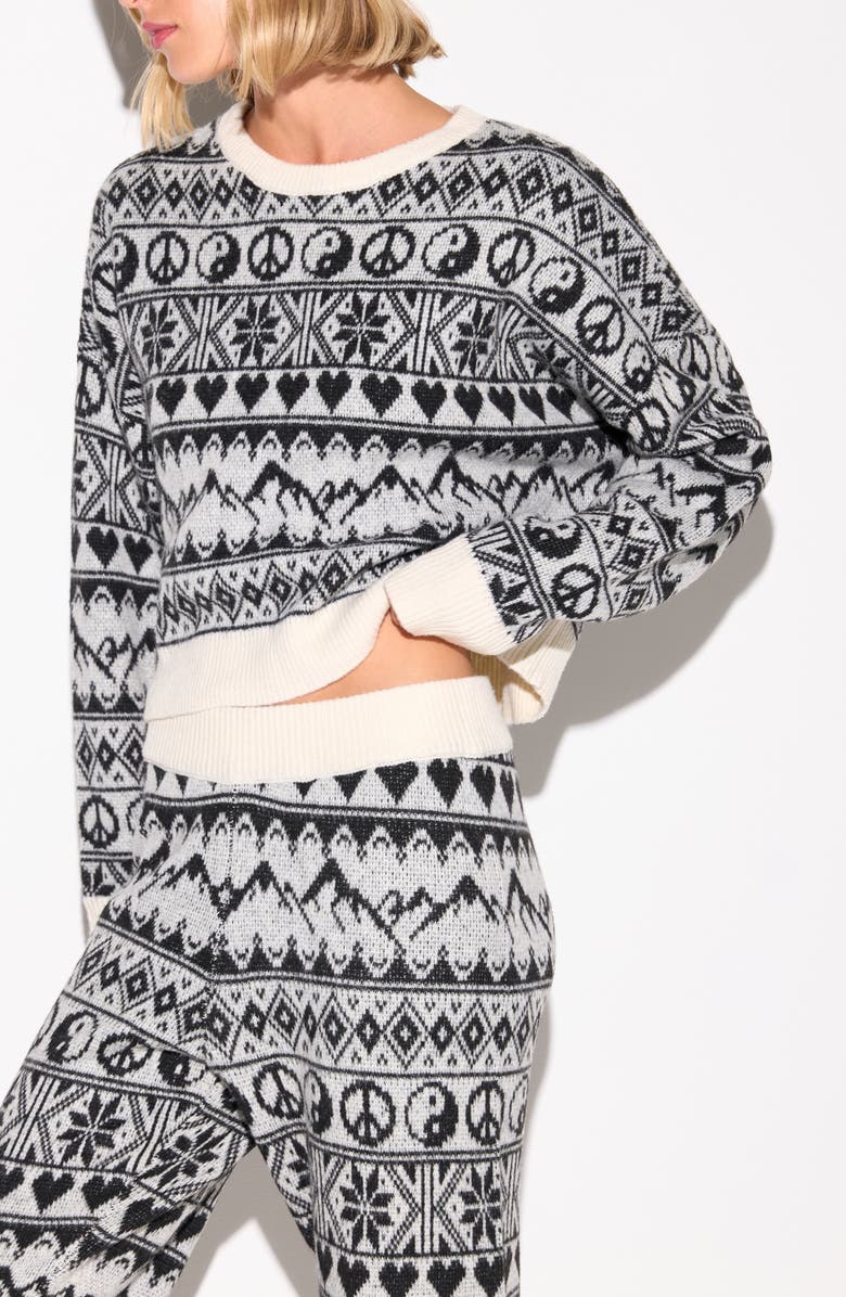 Spiritual Gangster Fair Isle Diamond Crewneck Sweater, Alternate, color, Winter White