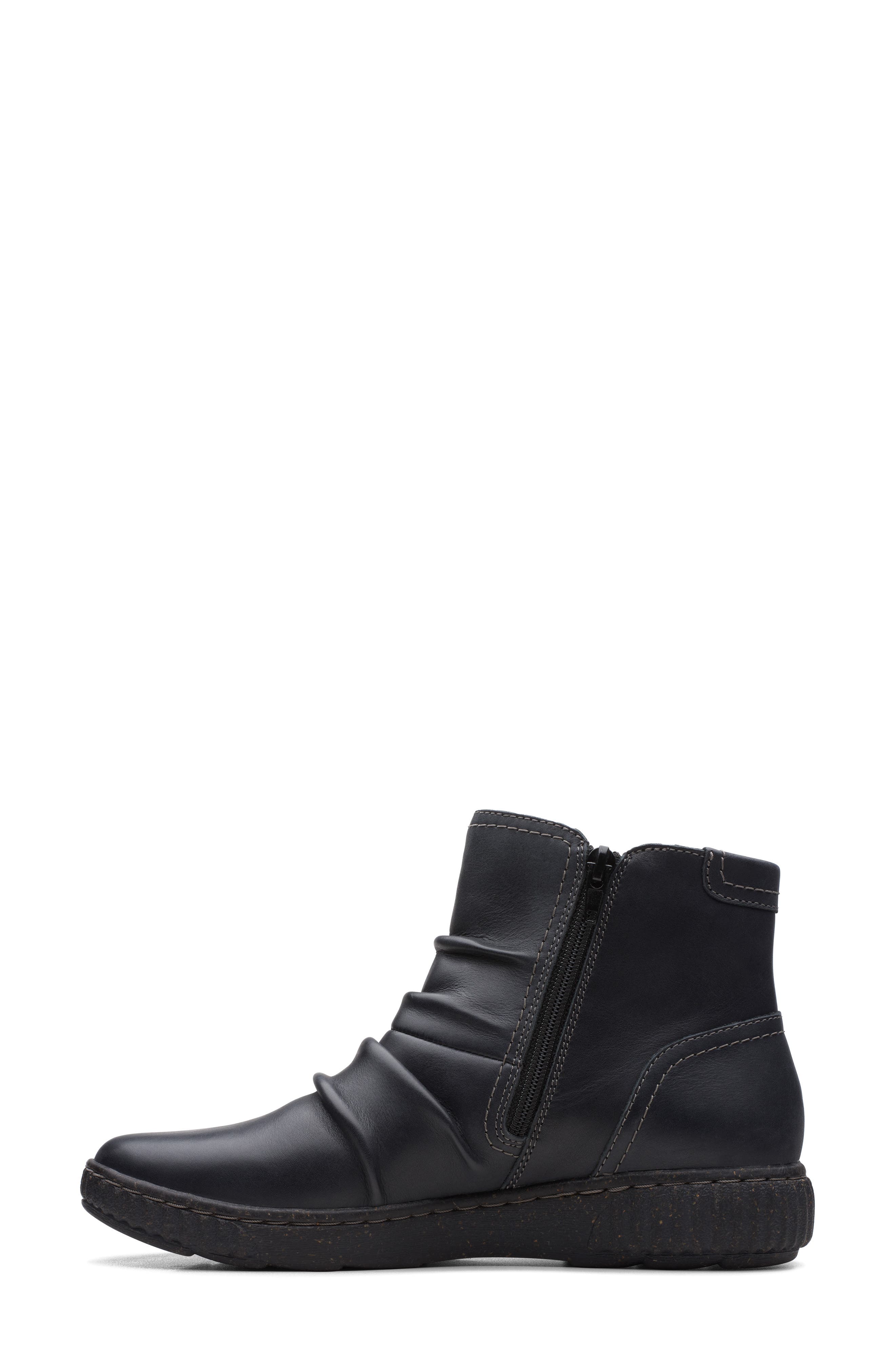 Clarks<sup>®</sup> Caroline Orchid Ruched Bootie, Alternate, color, Black Leather