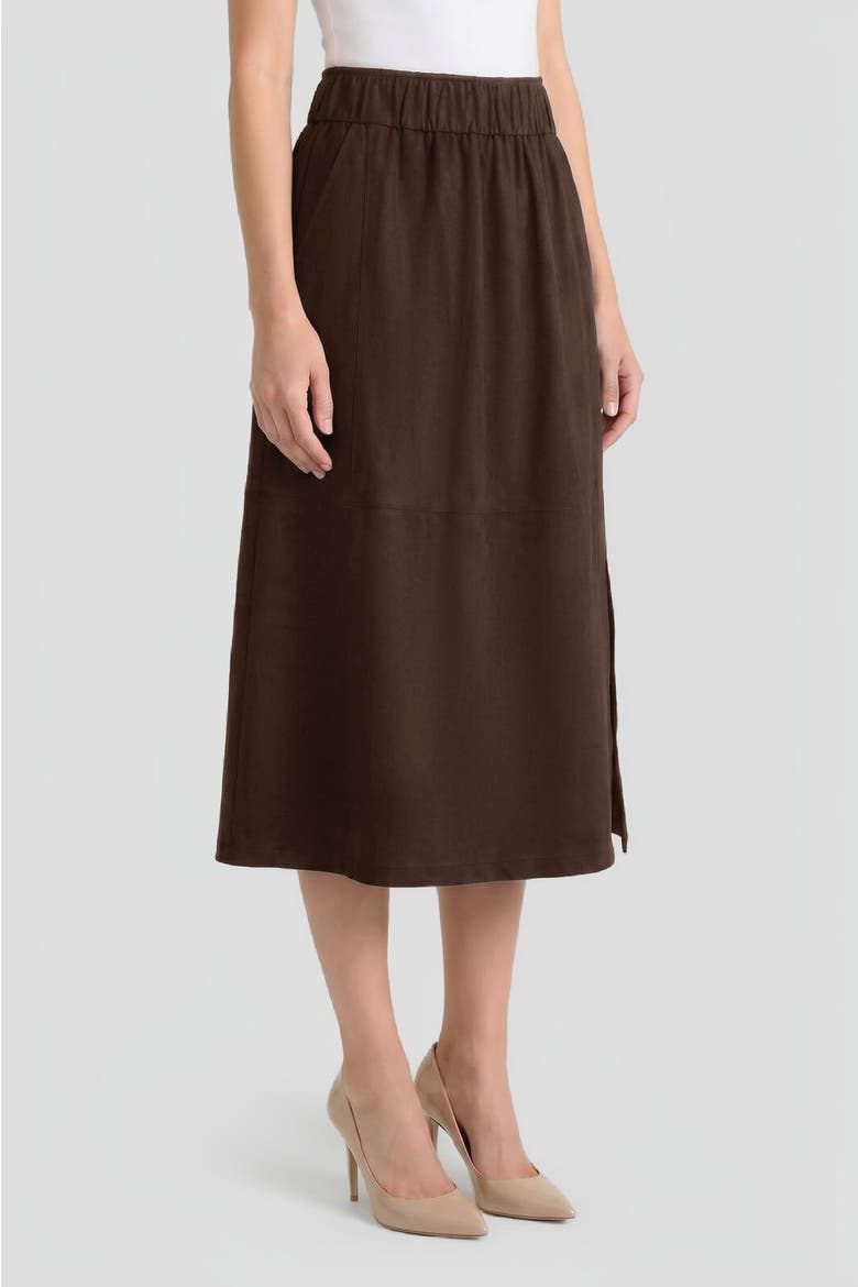Flared Side Slit Faux Suede Maxi Skirt, Alternate, color, Dark Umber