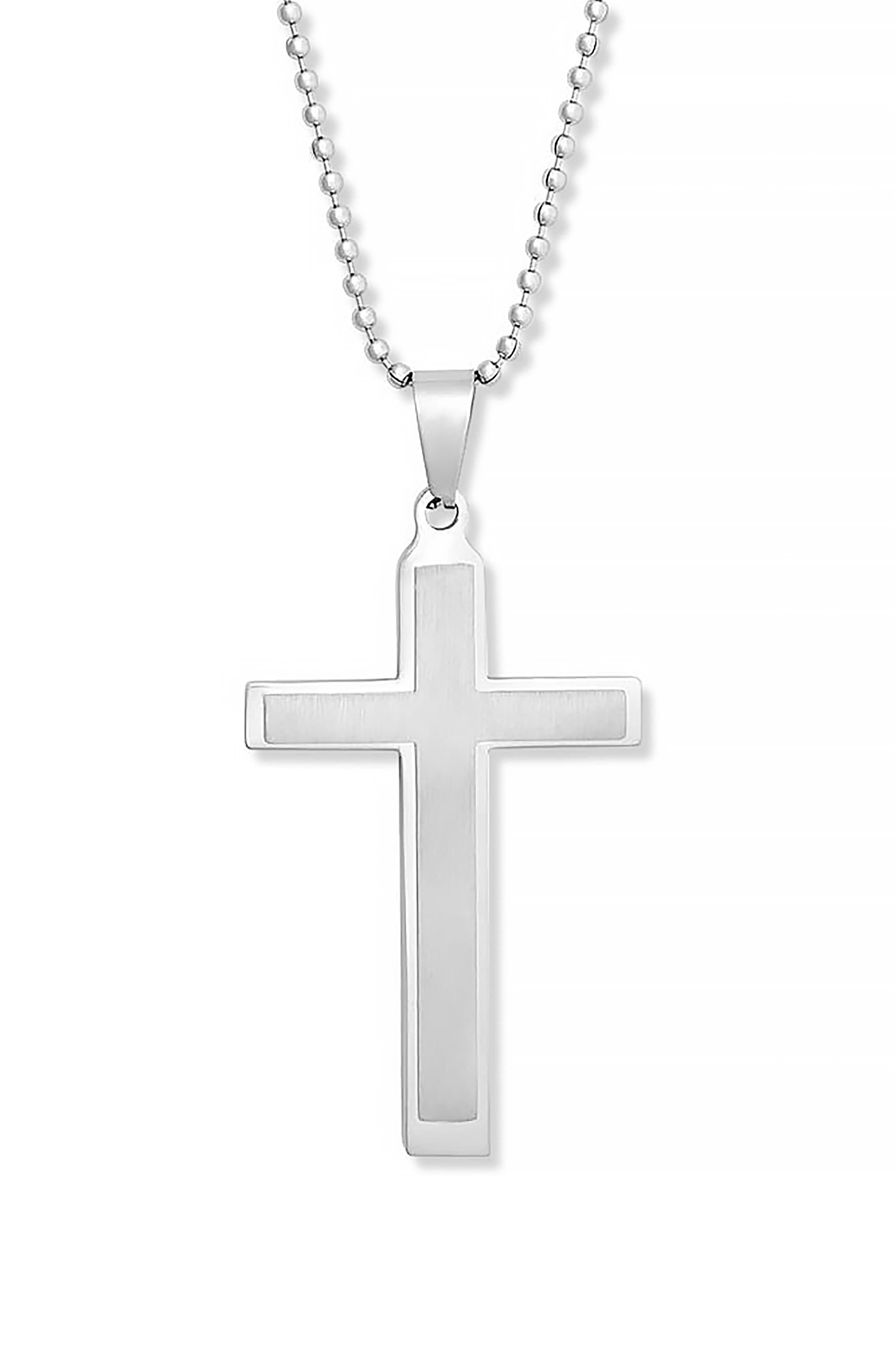 Men's Brushed Stainless Steel Cross Pendant Necklace