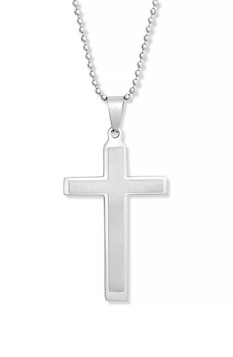 Men's Brushed Stainless Steel Cross Pendant Necklace