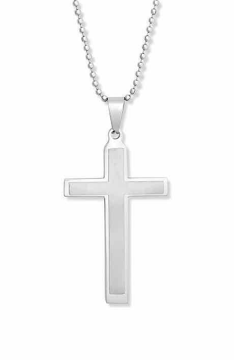 Men's Brushed Stainless Steel Cross Pendant Necklace