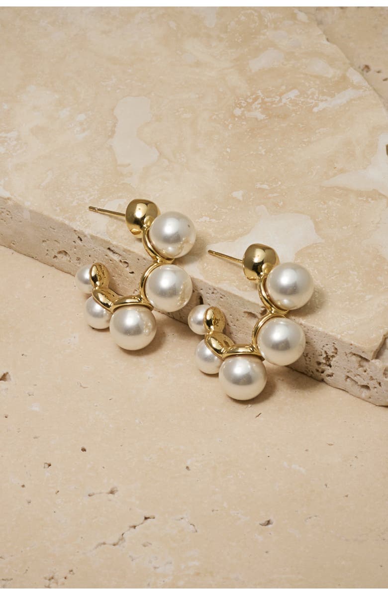 Untamed Petals Cassandra Pearl Hoops, Main, color, Gold