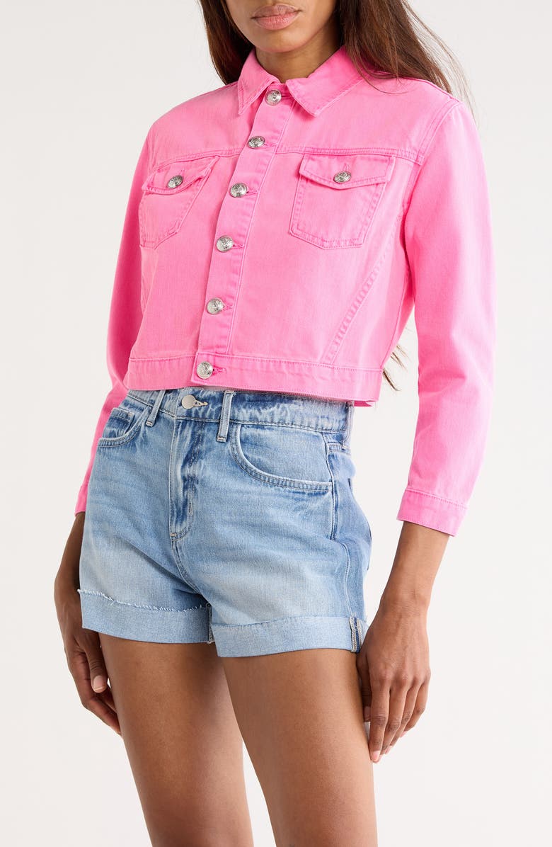 L'AGENCE Koda Crop Denim Jacket, Alternate, color, Pink Glo