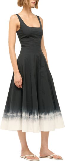 【関税込み】Staud ブラック Wells ミディアムワンピース STAUD Wells Dip Dye Stretch Cotton Dress | Nordstrom