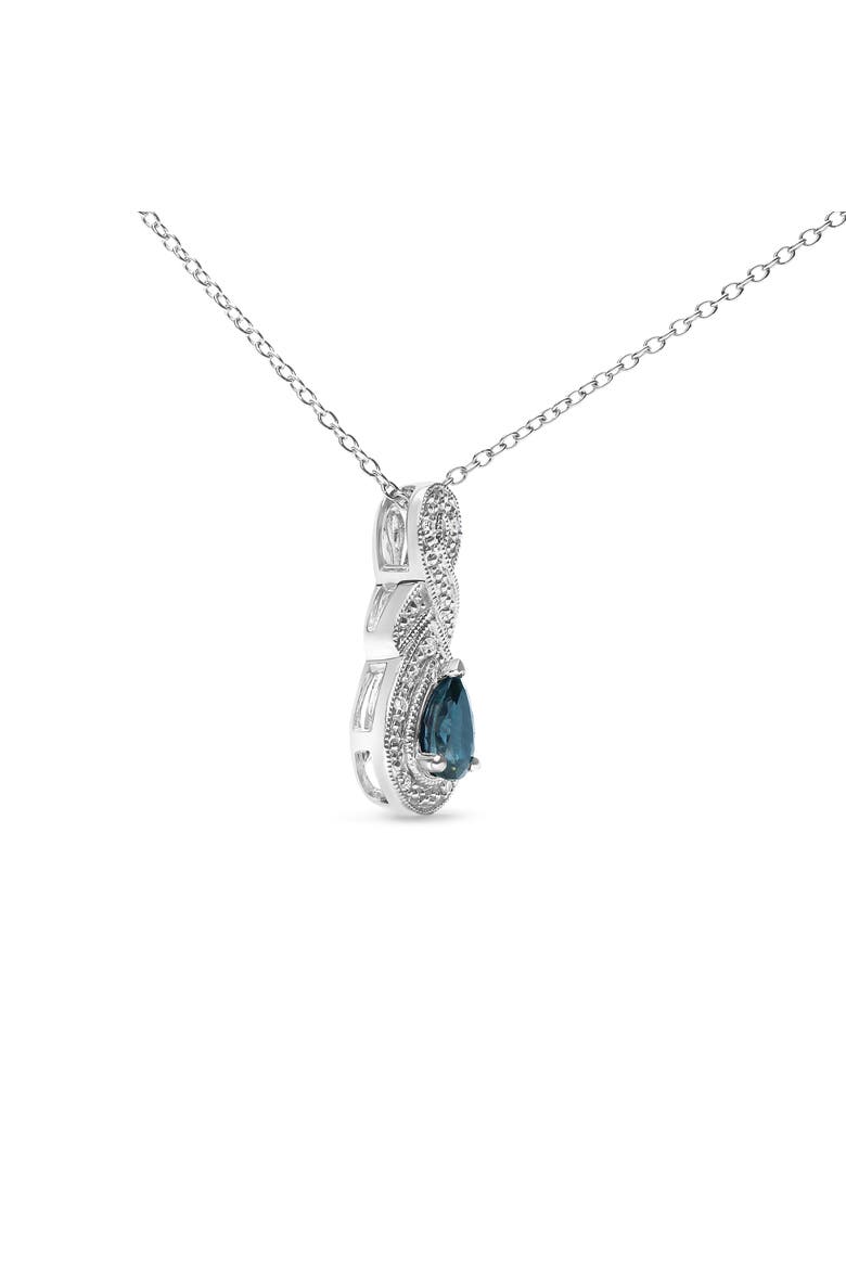 Silver 6x4mm Pear Sapphire and Diamond Accent Infinity Drop Pendant Necklace, Alternate, color, White