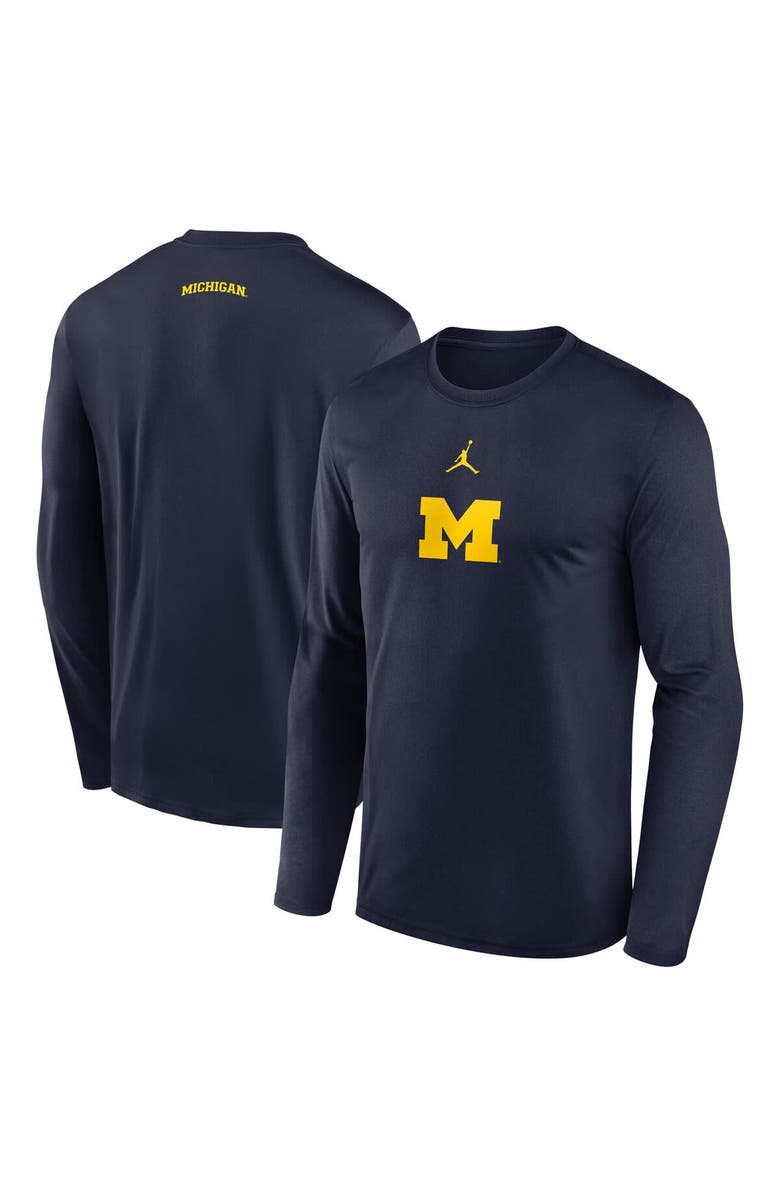 Jordan Brand Men's Jordan Brand Navy Michigan Wolverines On-Court Basketball Shootaround Performance Long Sleeve T-Shirt, Alternate, color, Navy