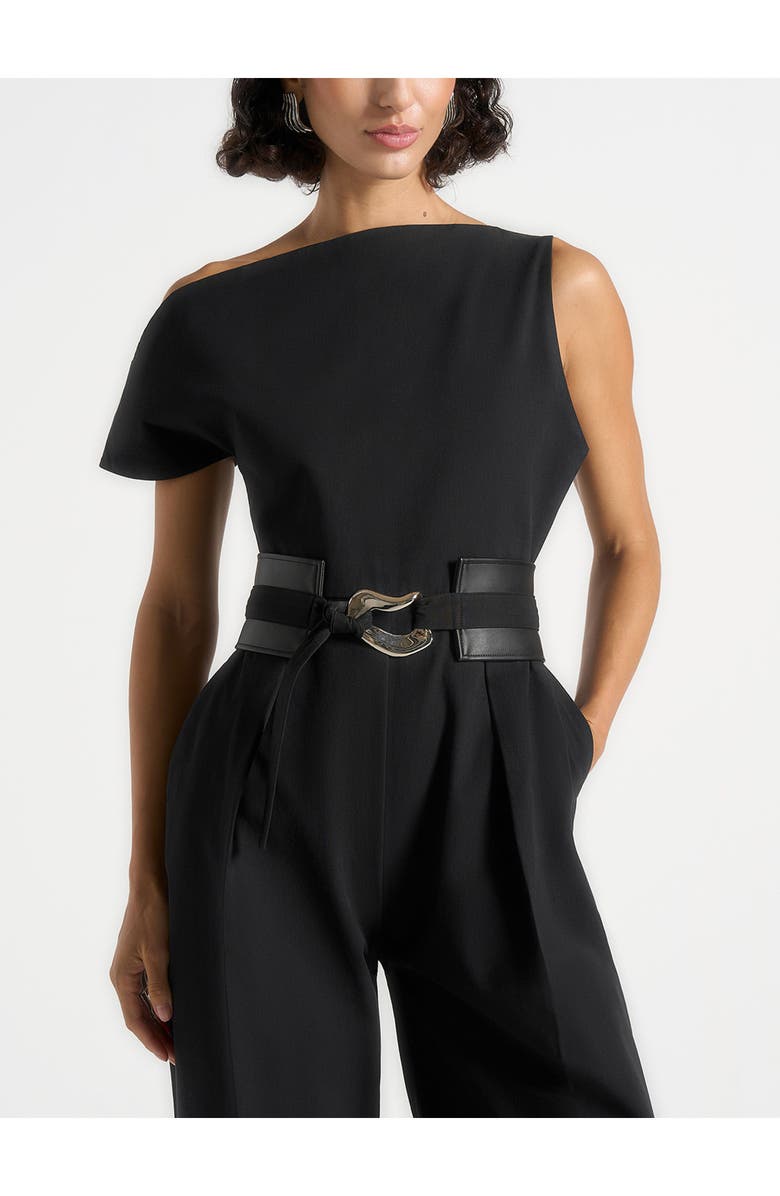 Manière De Voir Valerie Tailored Off Shoulder Jumpsuit With Belt, Alternate, color, Black
