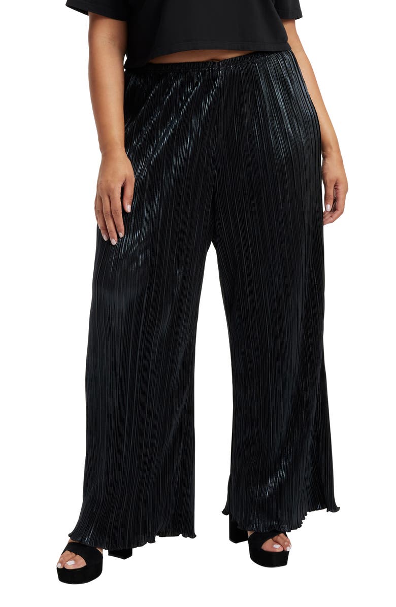 Good American Shine Plissé Pleated Wide Leg Pants, Alternate, color,