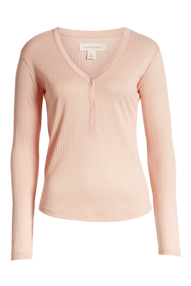 V-Neck Henley Top, Alternate, color, PINK SILVER