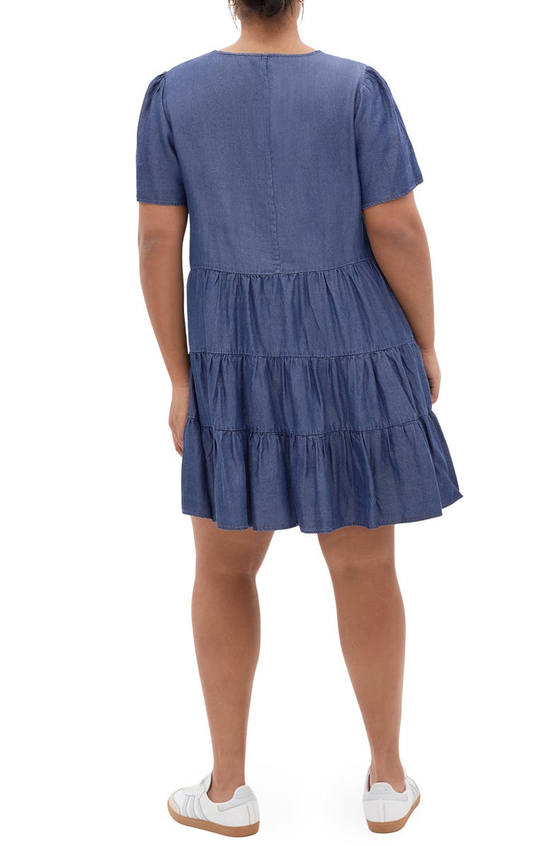 City Chic Tiered Denim Minidress, Alternate, color, Dark Denim