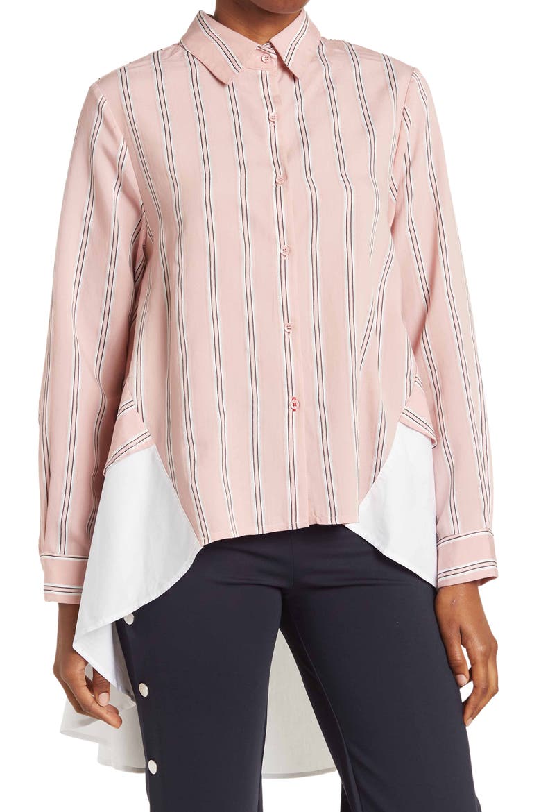 Stripe Print Panel Insert Blouse, Main, color, PINK STRIPE